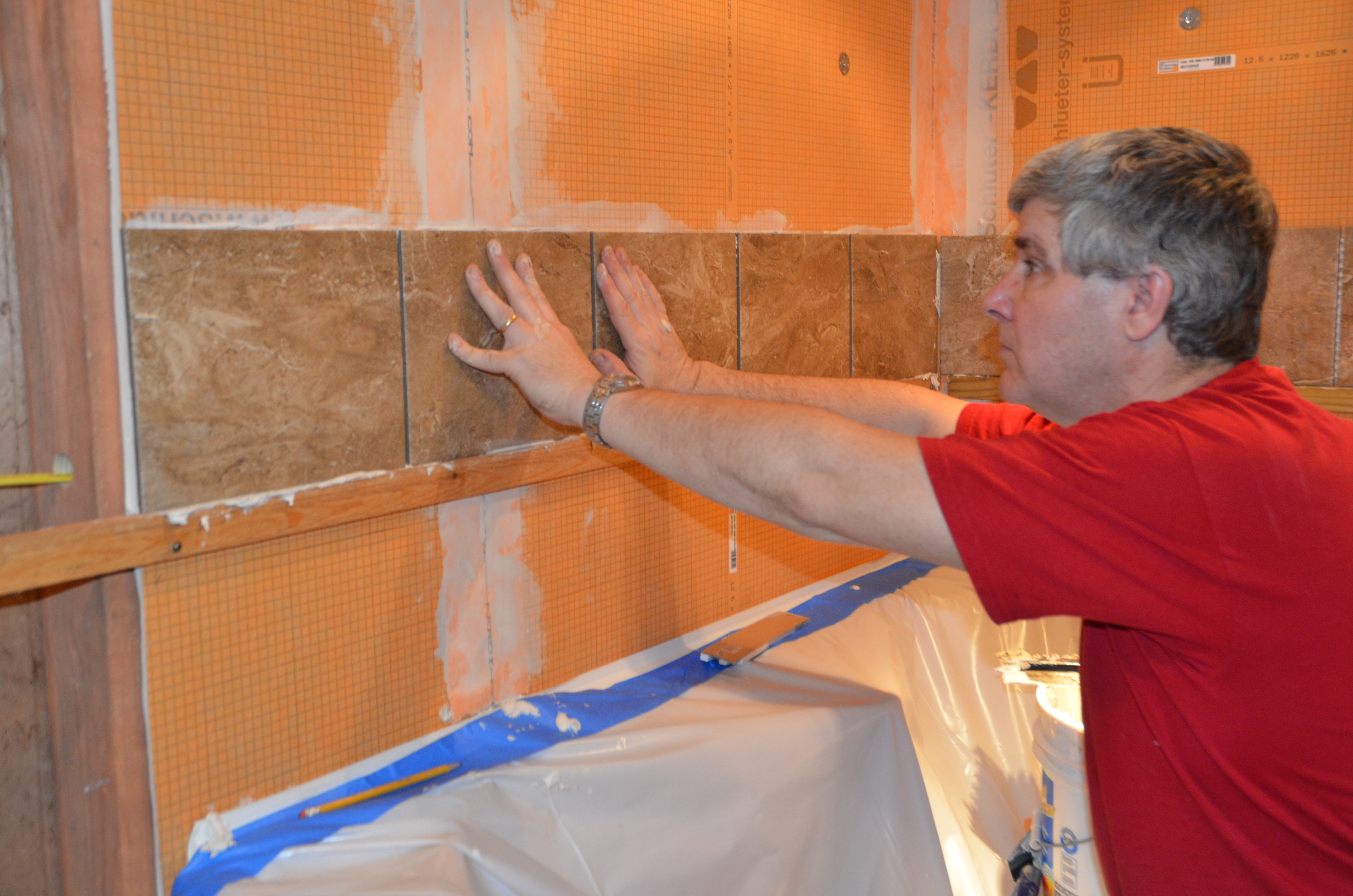 Basement Bath Project Video, Keeping Your Wall Tiles Level the Easy Way